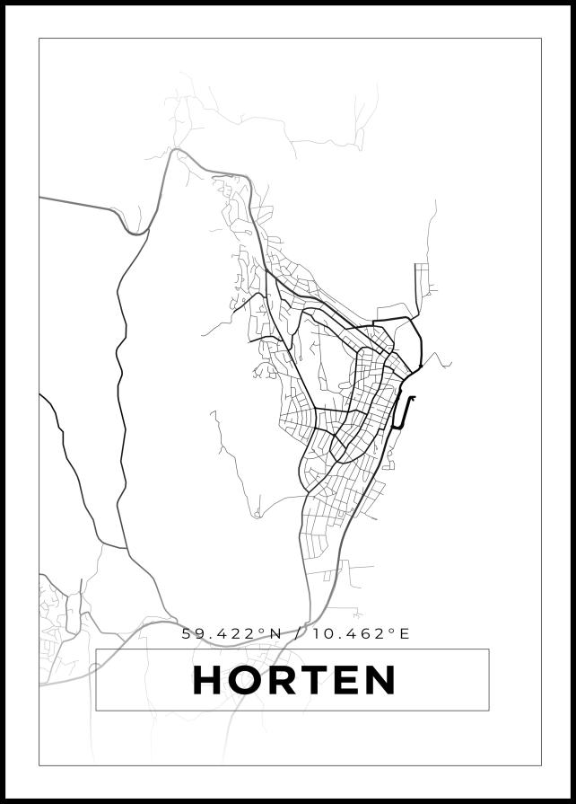 Kort - Horten - Hvid Plakat