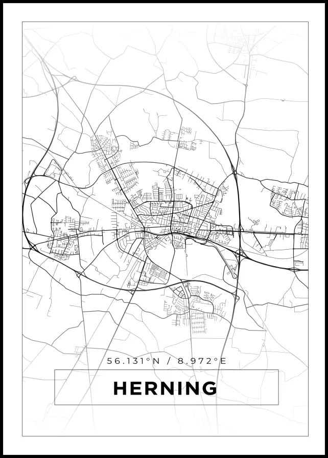 Kort - Herning - Hvid Plakat