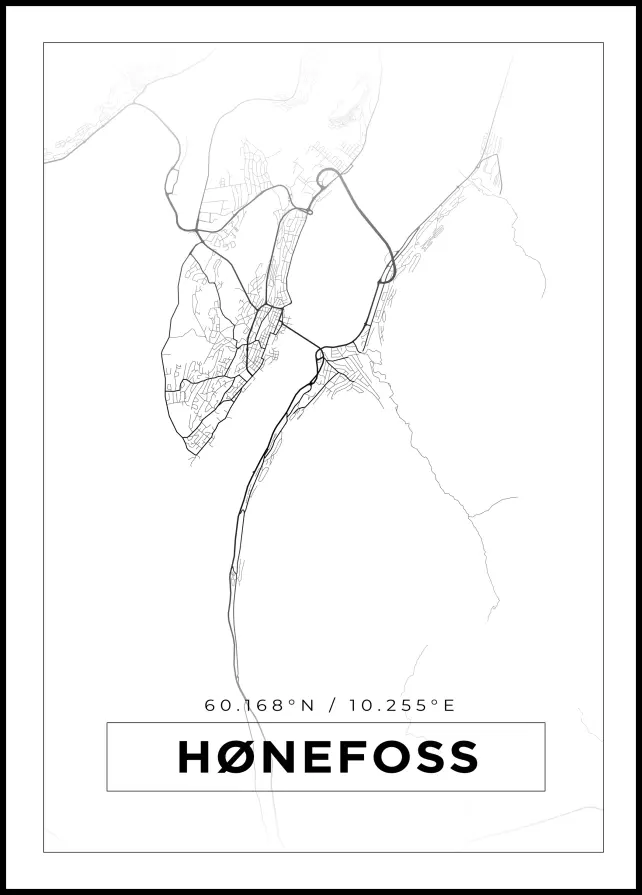 Kort - Hønefoss - Hvid Plakat