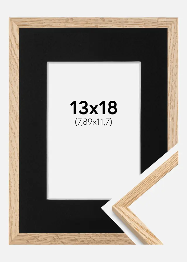 Ramme Tynd Eg 13x18 cm - Passepartout Sort 3,5x5 inches