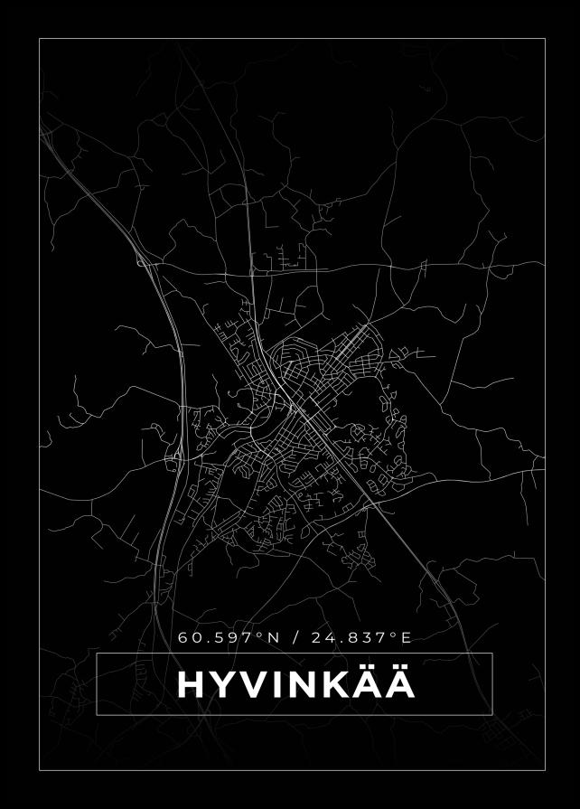 Kort - Hyvinkää - Sort Plakat