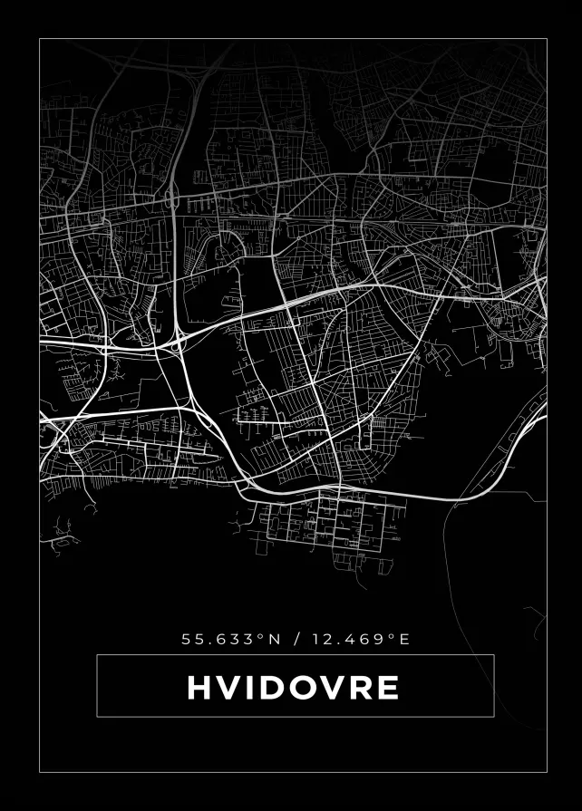 Kort - Hvidovre - Sort Plakat