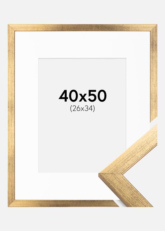 Ramme Stilren Guld 40x50 cm - Passepartout Hvid 27x35 cm