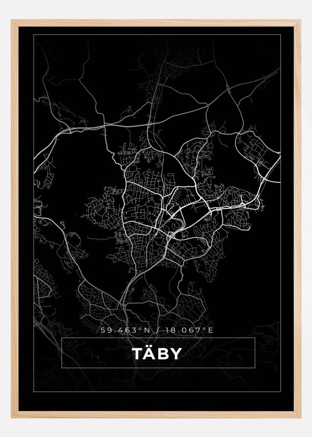 Kort - Täby - Sort Plakat