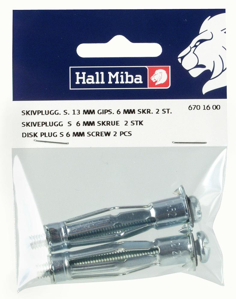 Skrue og plug til gipsvægge 6 mm - 2 pack