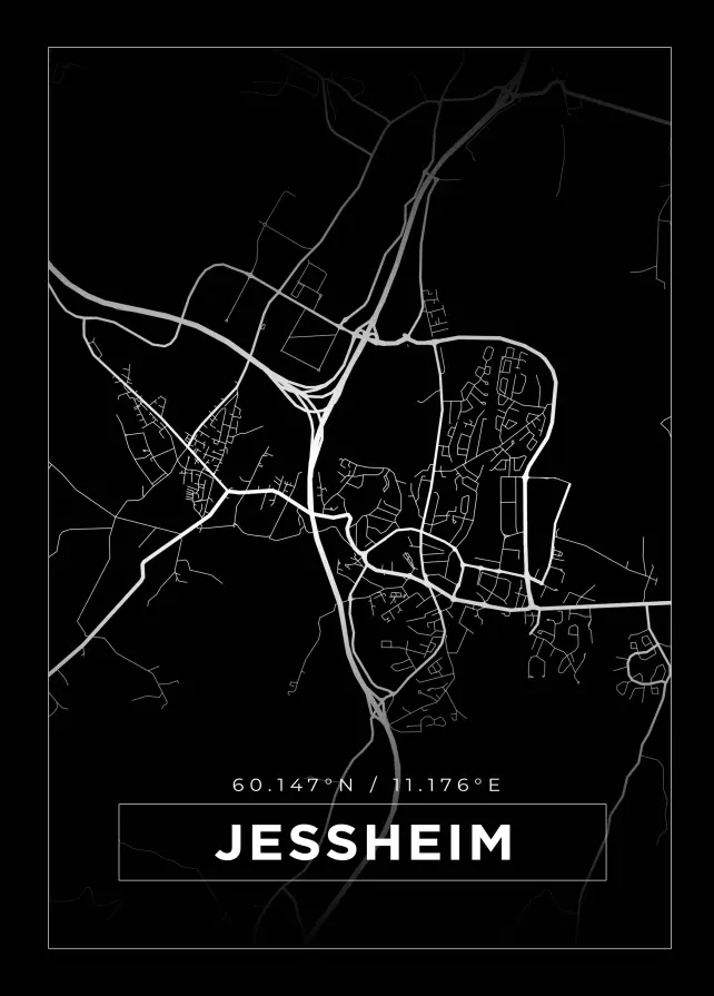 Kort - Jessheim - Sort Plakat