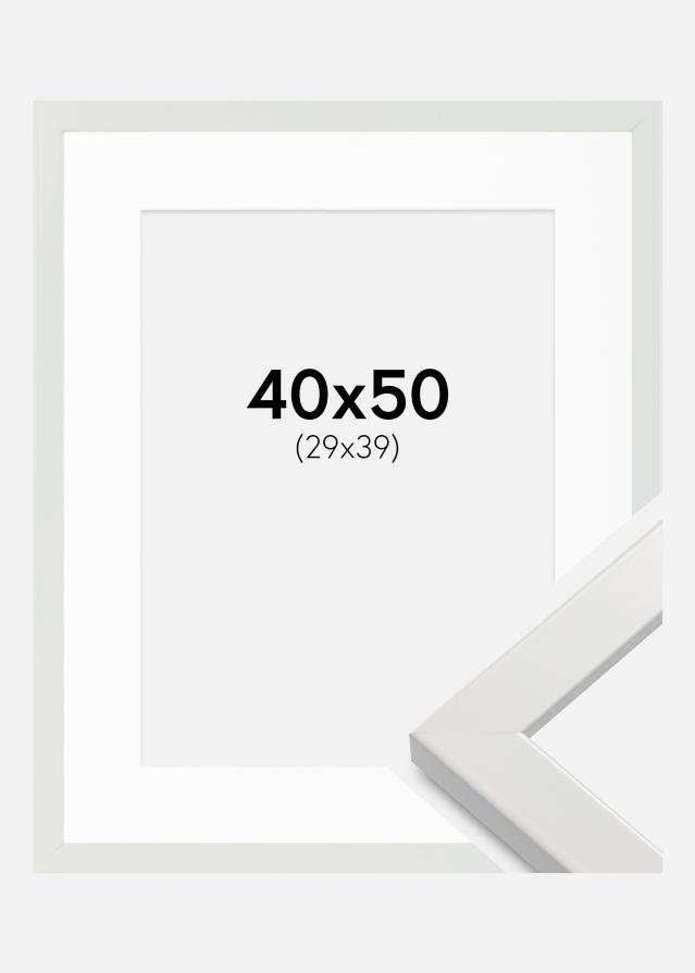 Ramme White Wood Glossy 40x50 cm - Passepartout Hvid 30x40 cm