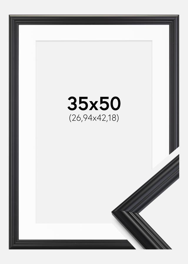 Ramme Siljan Sort 35x50 cm - Passepartout Hvid 11x17 inches