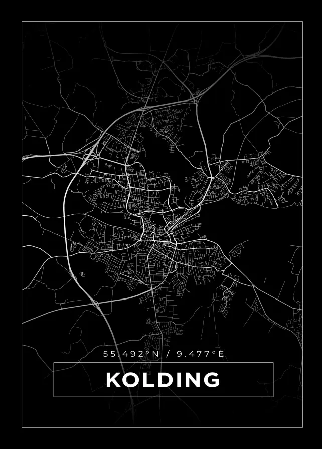 Kort - Kolding - Sort Plakat