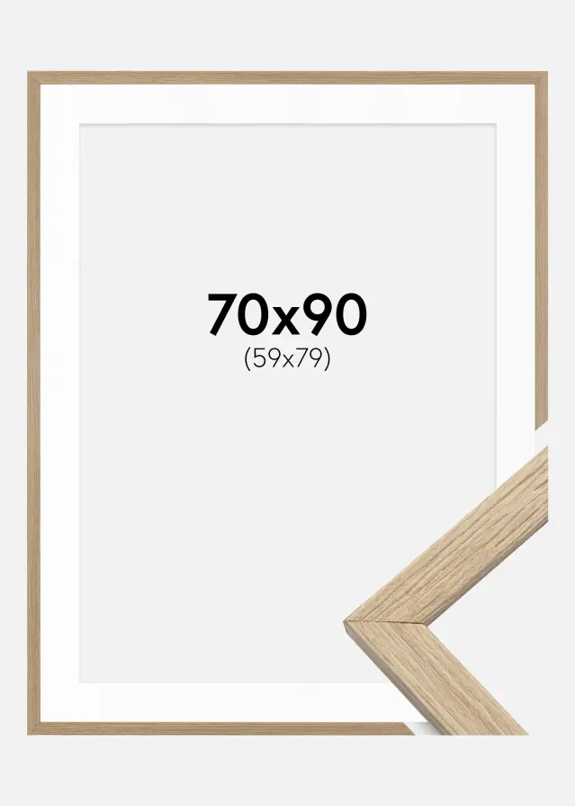 Ramme Stilren Eg 70x90 cm - Passepartout Hvid 60x80 cm