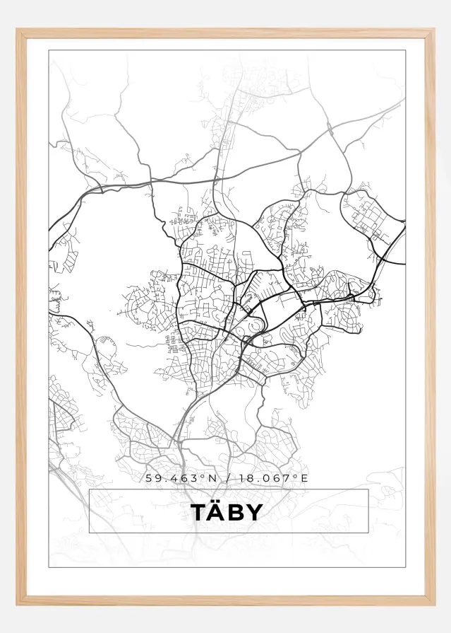Kort - Täby - Hvid Plakat