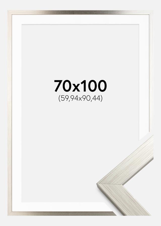 Ramme Silver Wood 70x100 cm - Passepartout Hvid 24x36 inches