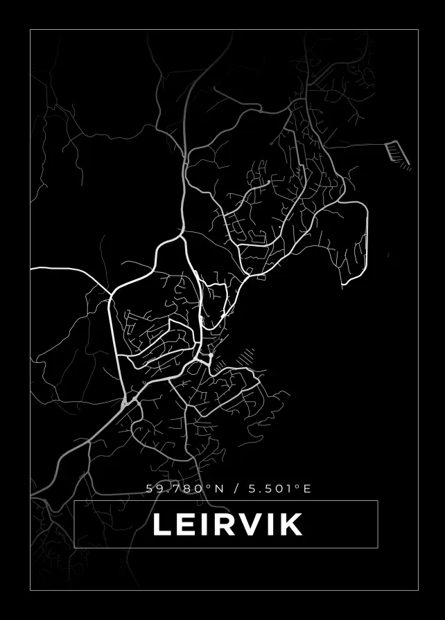 Kort - Leirvik - Sort Plakat