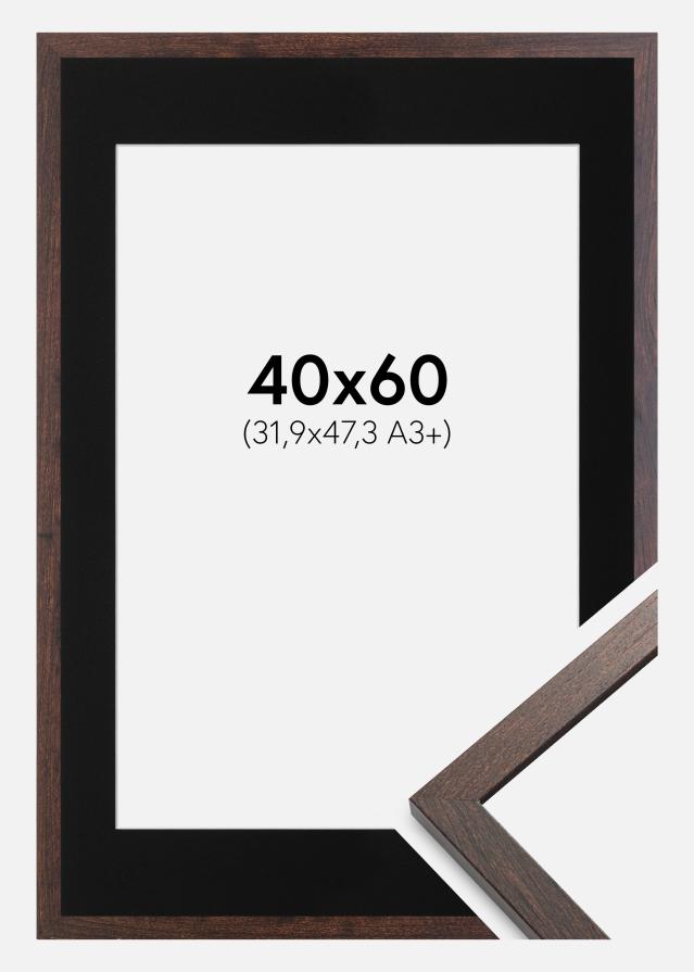 Ramme Trendy Valnød 40x60 cm - Passepartout Sort 32,9x48,3 cm (A3+)