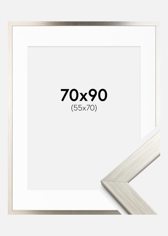 Ramme Silver Wood 70x90 cm - Passepartout Hvid 56x71 cm