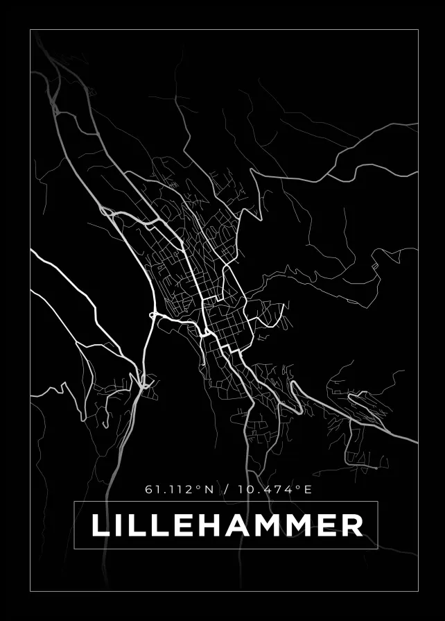Kort - Lillehammer - Sort Plakat