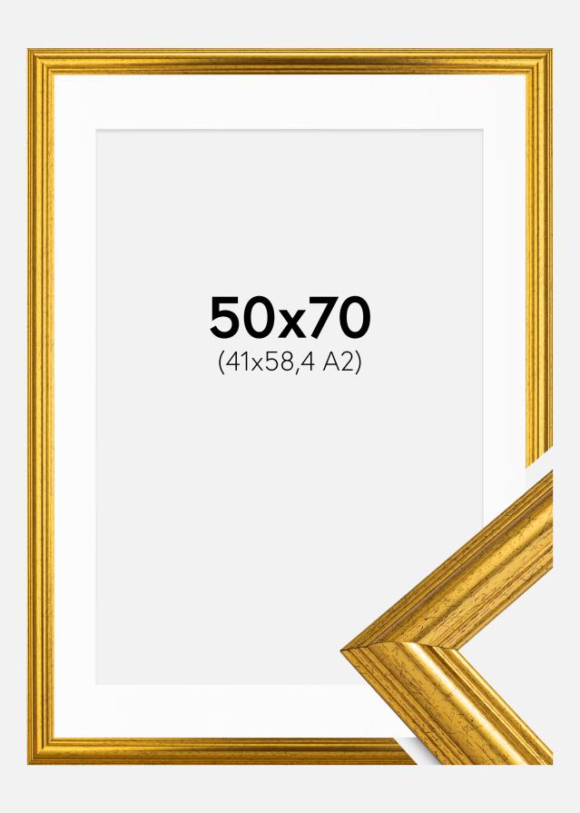 Ramme Västkusten Guld 50x70 cm - Passepartout Hvid 42x59,4 cm (A2)