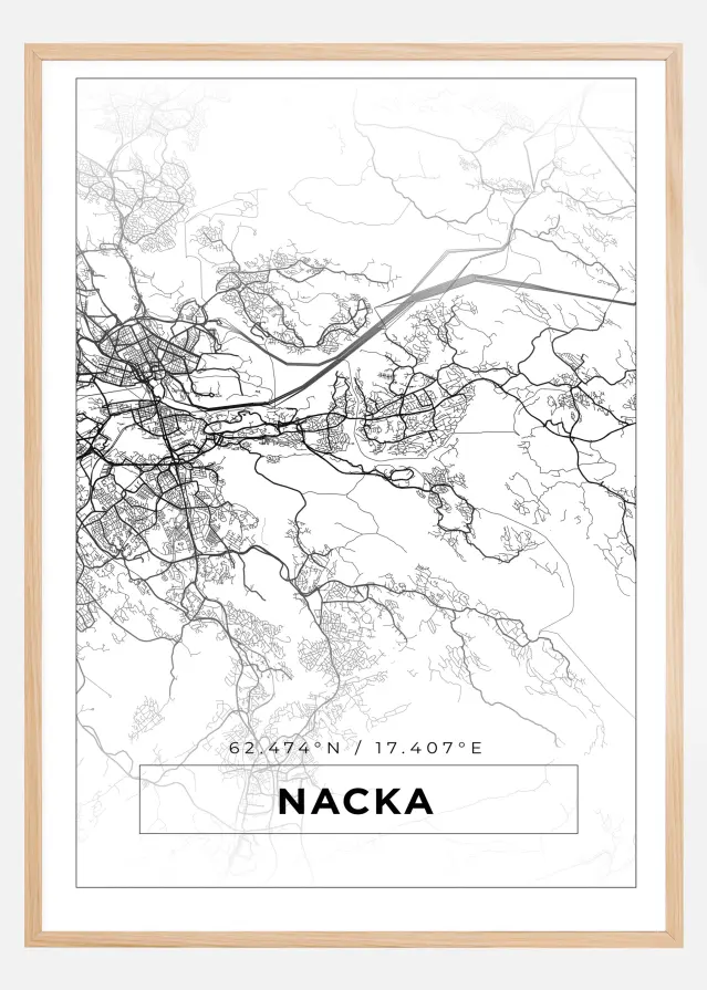 Kort - Nacka - Hvid Plakat