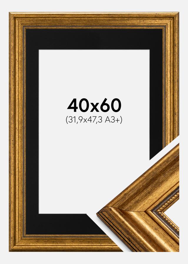 Ramme Rokoko Guld 40x60 cm - Passepartout Sort 32,9x48,3 cm (A3+)