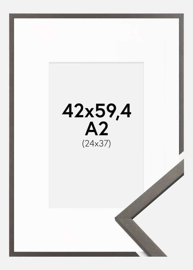 Ramme Edsbyn Grafit 42x59,4 cm (A2) - Passepartout Hvid 25x38 cm