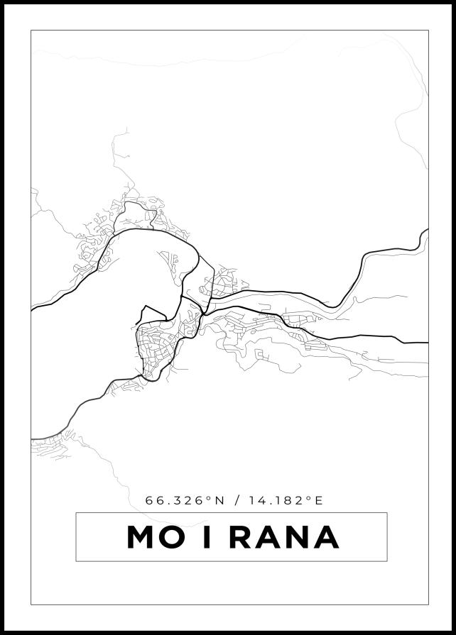 Kort - Mo I Rana - Hvid Plakat
