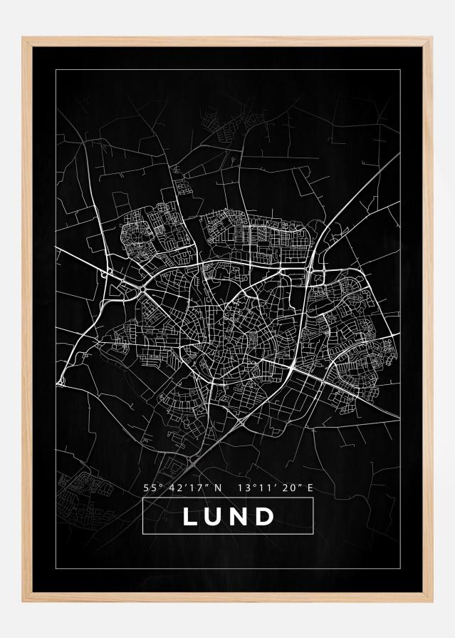 Kort - Lund - Sort Plakat