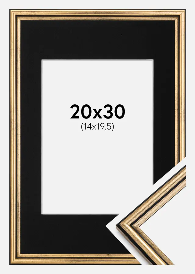 Ramme Horndal Guld 20x30 cm - Passepartout Sort 15x21 cm (A5)