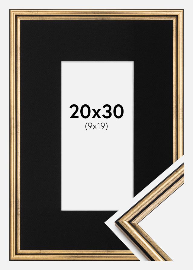 Ramme Horndal Guld 20x30 cm - Passepartout Sort 10x20 cm
