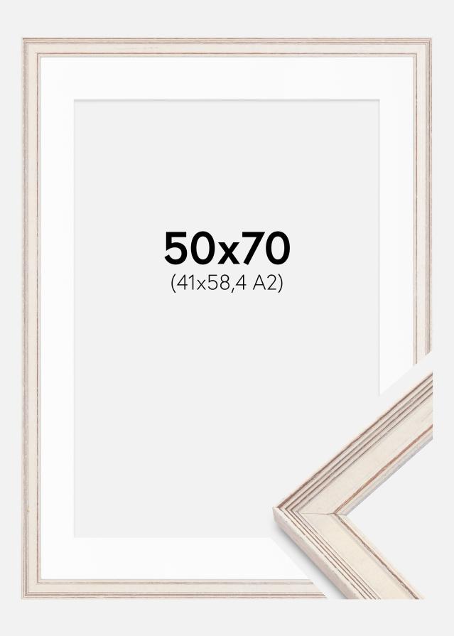 Ramme Shabby Chic Hvid 50x70 cm - Passepartout Hvid 42x59,4 cm (A2)