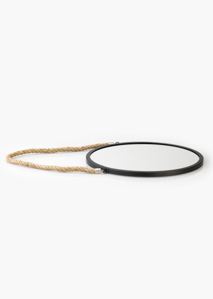 KAILA Rundt Spejl Rope - Sort 30 cm Ø