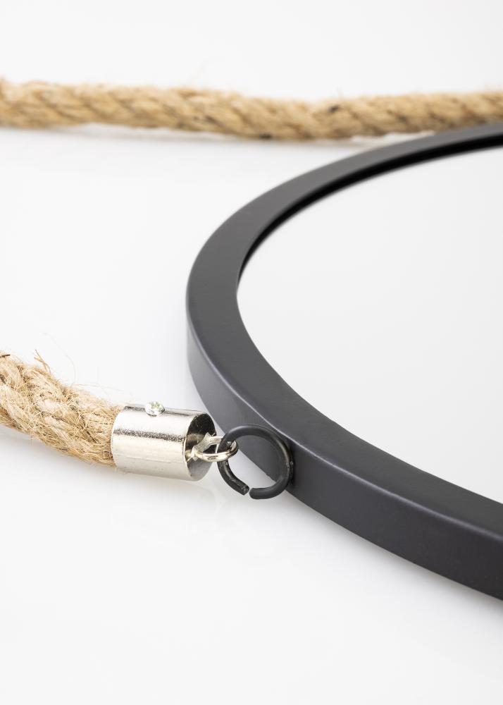 KAILA Rundt Spejl Rope - Sort 30 cm Ø