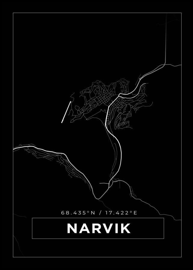 Kort - Narvik - Sort Plakat