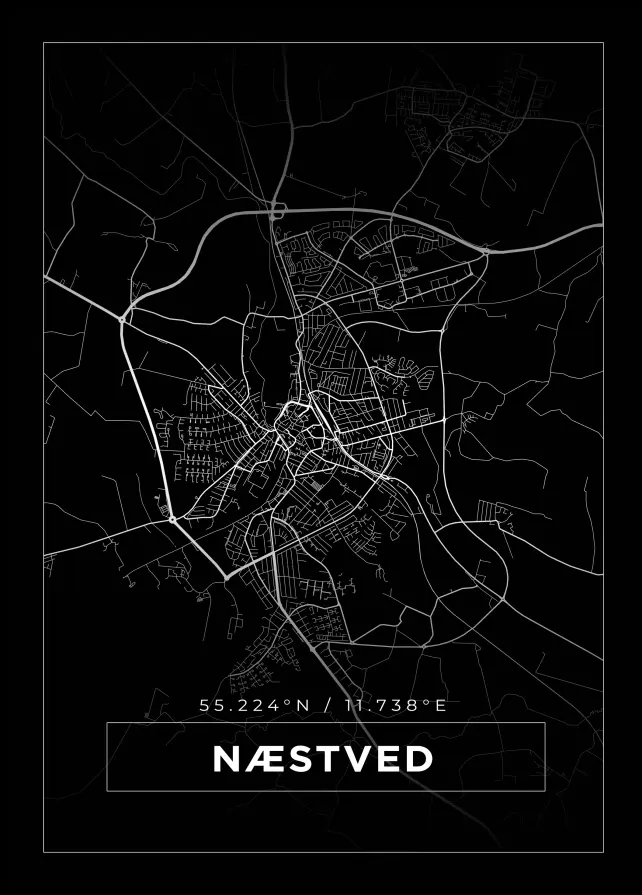 Kort - Næstved - Sort Plakat
