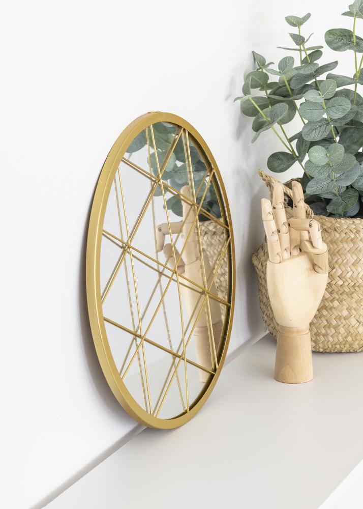 KAILA Rundt Spejl Triangles - Guld 35 cm Ø