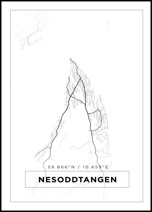 Kort - Nesoddtangen - Hvid Plakat