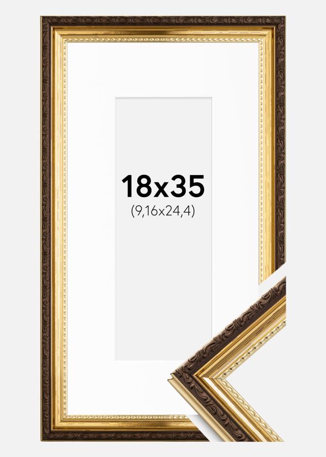 Ramme Abisko Guld 18x35 cm - Passepartout Hvid 4x10 inches (10,16x25,4 cm)