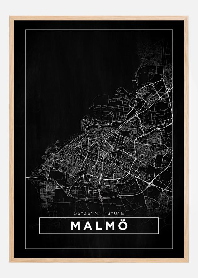Kort - Malmø - Sort Plakat