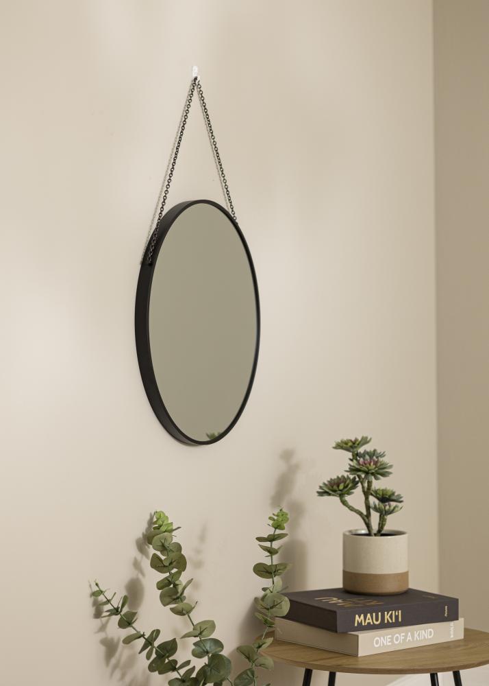 Rundt Spejl Modern Deep Sort 51 cm Ø