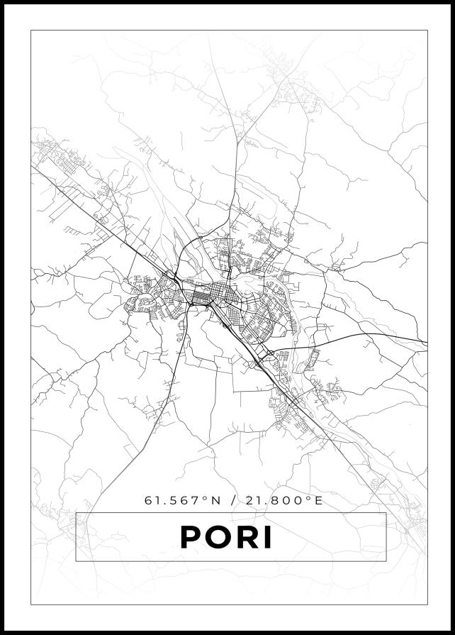 Kort - Pori - Hvid Plakat