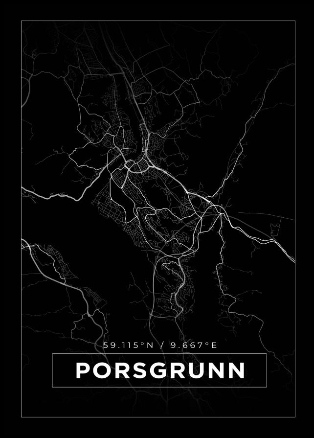 Kort - Porsgrunn - Sort Plakat