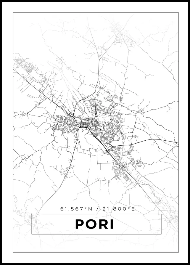 Kort - Pori - Hvid Plakat