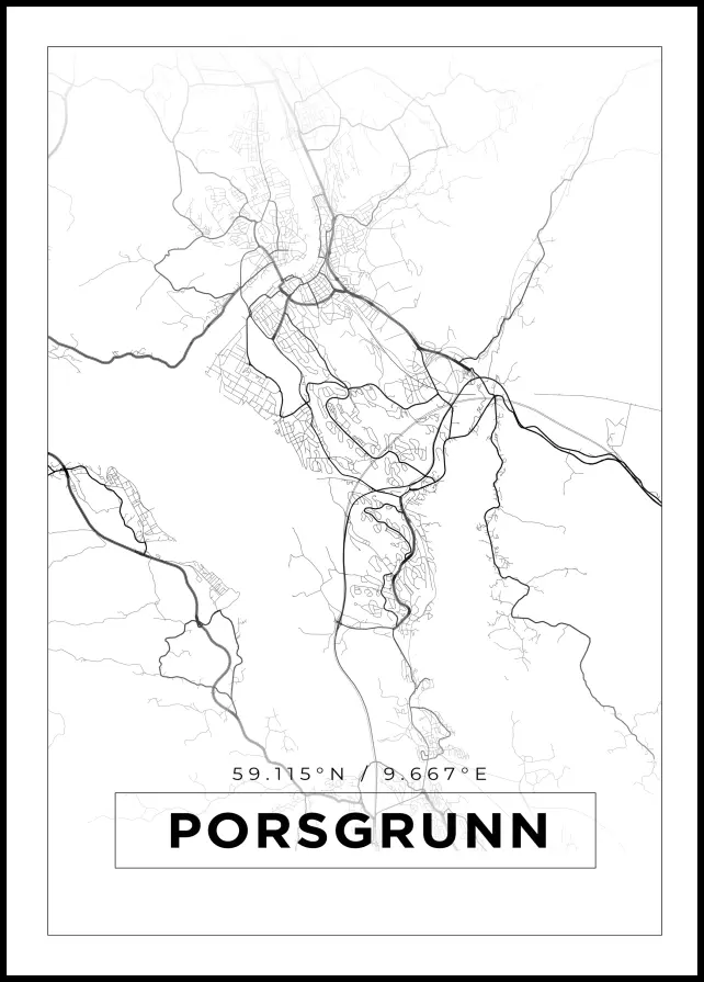 Kort - Porsgrunn - Hvid Plakat