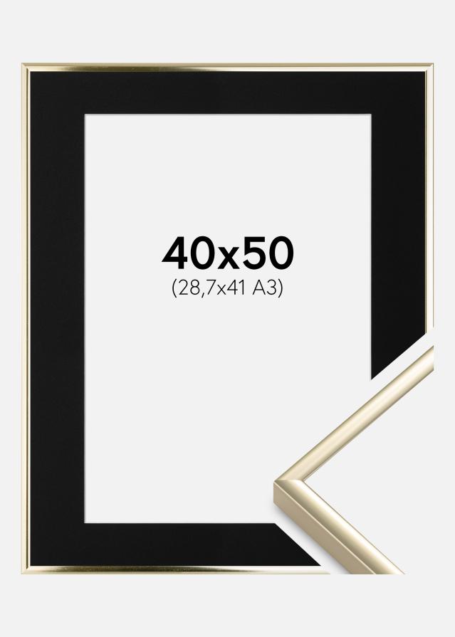 Ramme Aluminium Blank Guld 40x50 cm - Passepartout Sort 29,7x42 cm (A3)