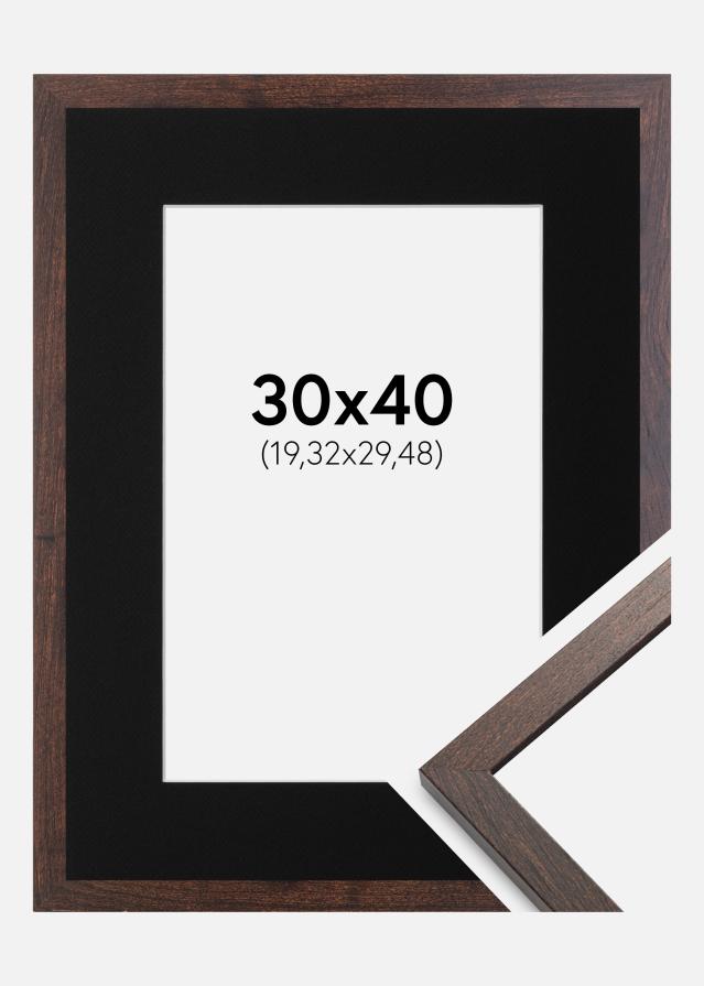 Ramme Trendy Valnød 30x40 cm - Passepartout Sort 8x12 inches