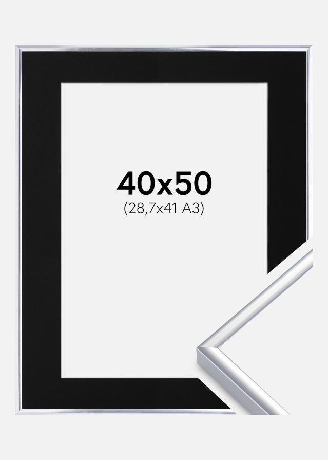 Ramme Aluminium Blank Sølv 40x50 cm - Passepartout Sort 29,7x42 cm (A3)