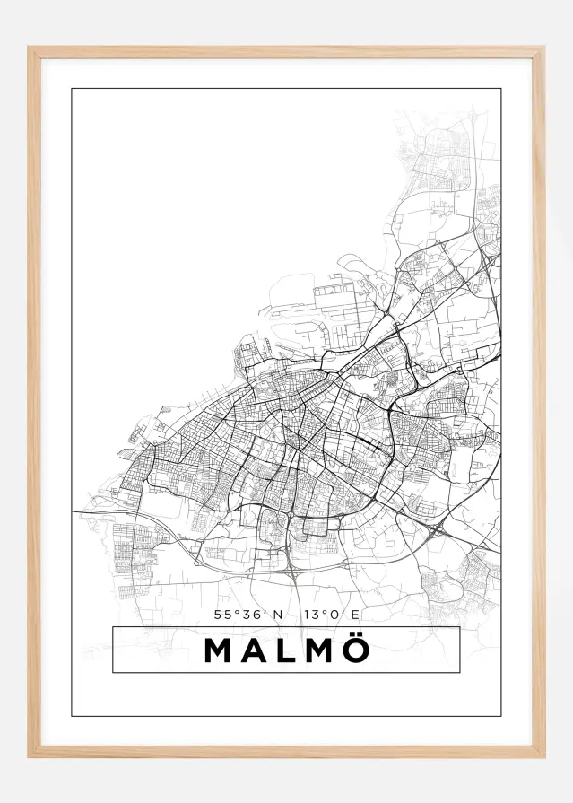 Kort - Malmø - Hvid Plakat