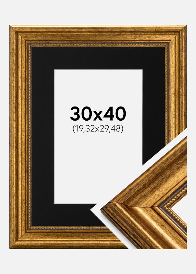 Ramme Rokoko Guld 30x40 cm - Passepartout Sort 8x12 inches