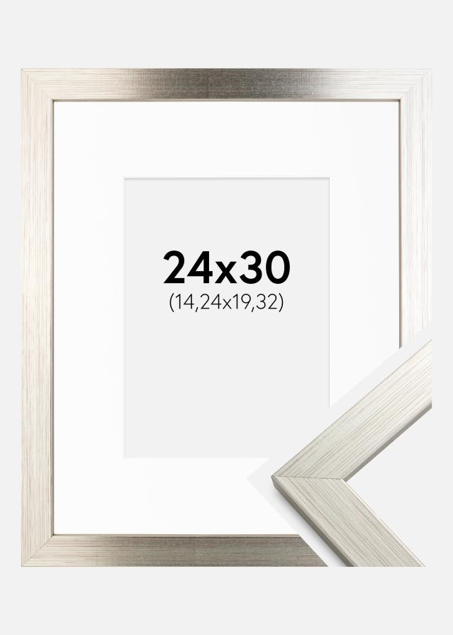 Ramme Silver Wood 24x30 cm - Passepartout Hvid 6x8 inches