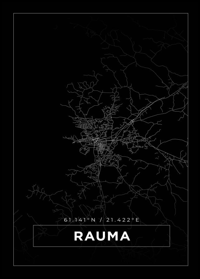 Kort - Rauma - Sort Plakat