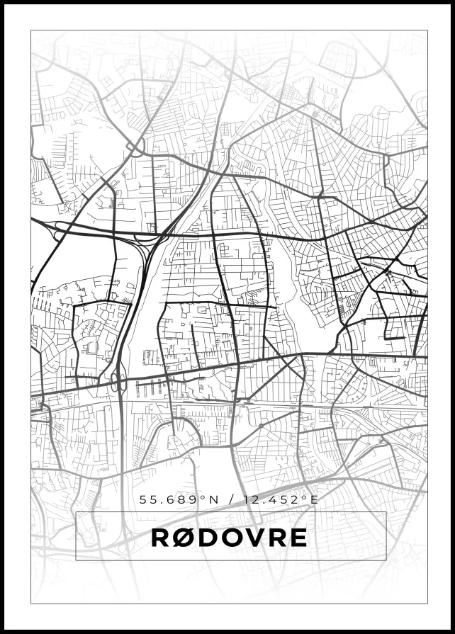 Kort - Rødovre - Hvid Plakat